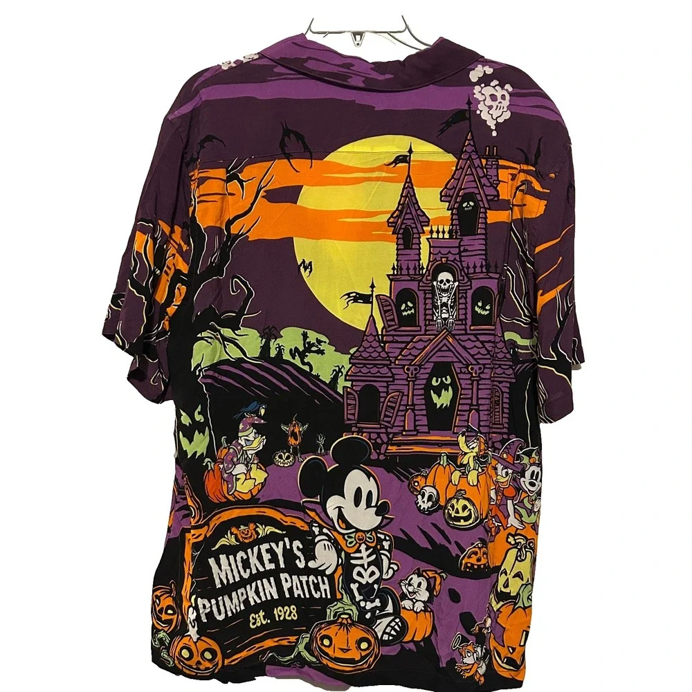 Disney Halloween Mickey Mouse Button Up Shirt All Over Print Pumpkin (XS) Purple